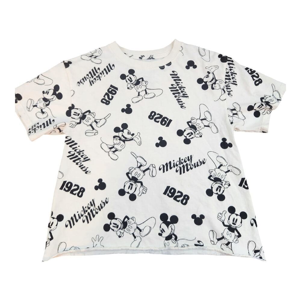 Disney Mickey Mouse tshirt sz XS 100% cotton rolled raw hem black and white 1928